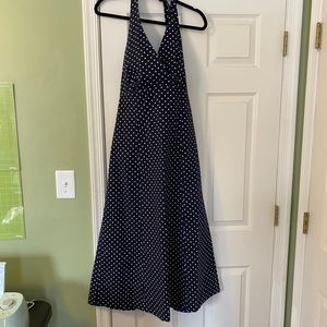 Lands End Navy Polka Dot Halter Dress 16